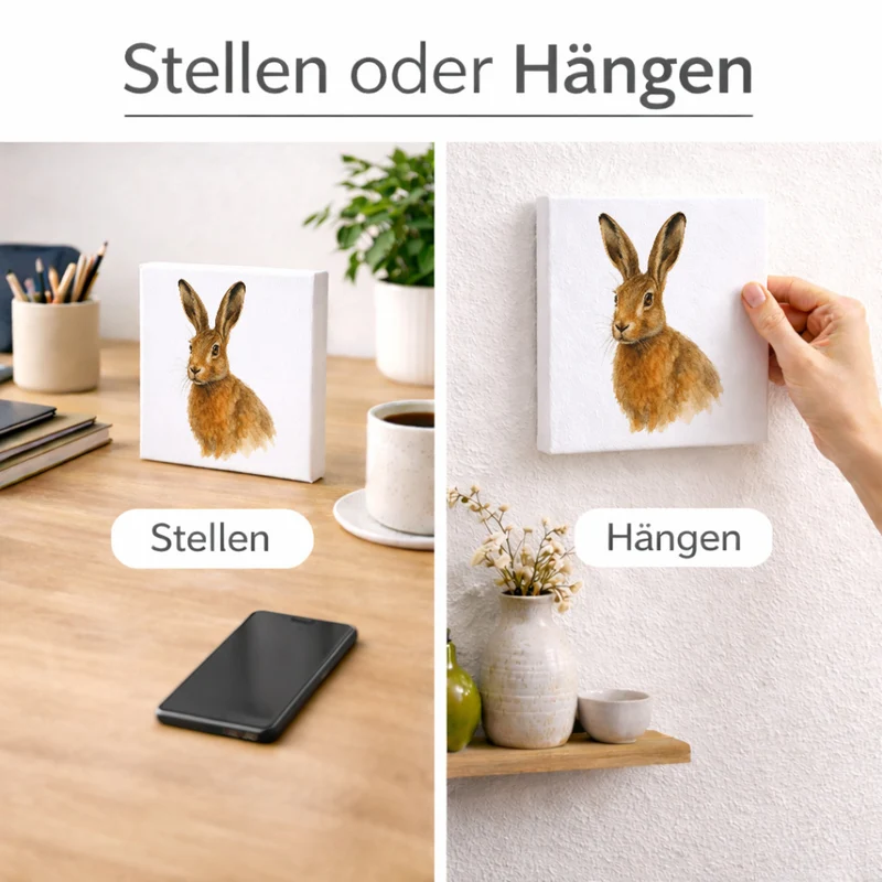 Tiere des Waldes Aquarellhase Holzbild in 10x10 cm zum Stellen oder Aufhängen