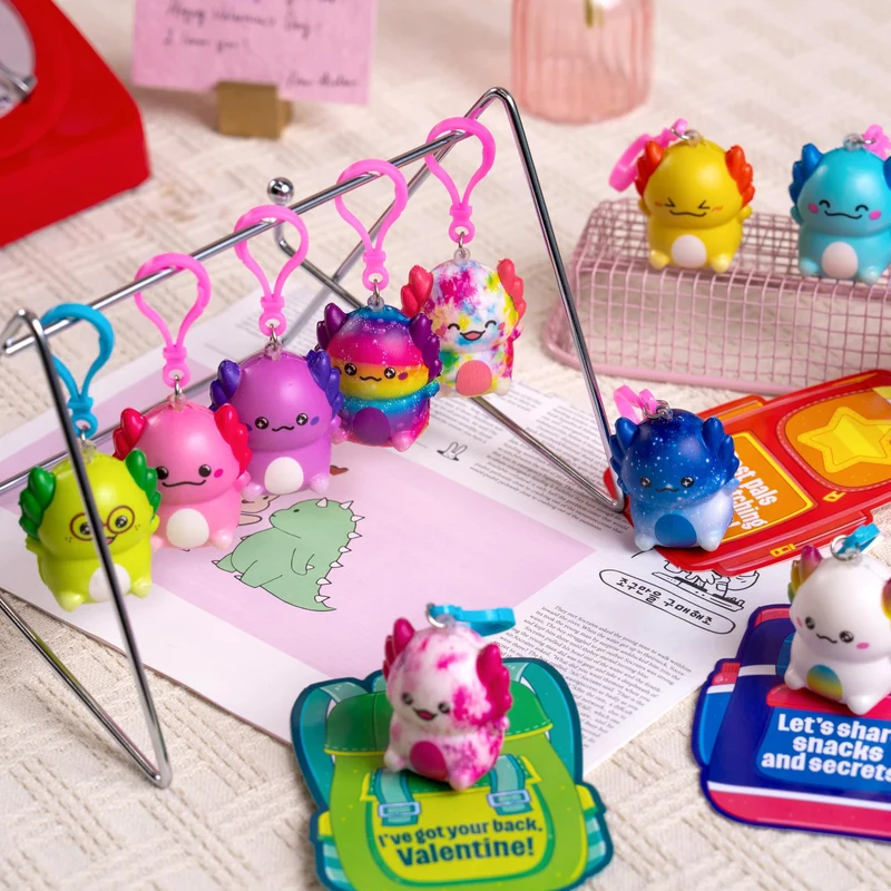 28 Pcs Valentine’s Day Axolotl Toys with Backpack Cards