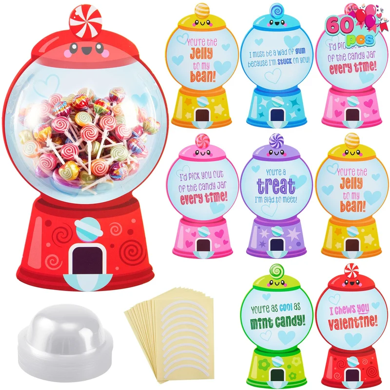 60 Pcs Valentine’s Day Candy Dispenser Cards with Craft Treat Holders