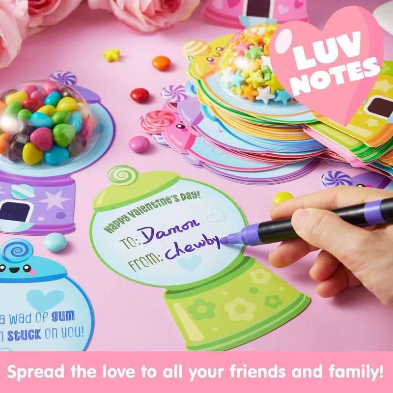 60 Pcs Valentine’s Day Candy Dispenser Cards with Craft Treat Holders