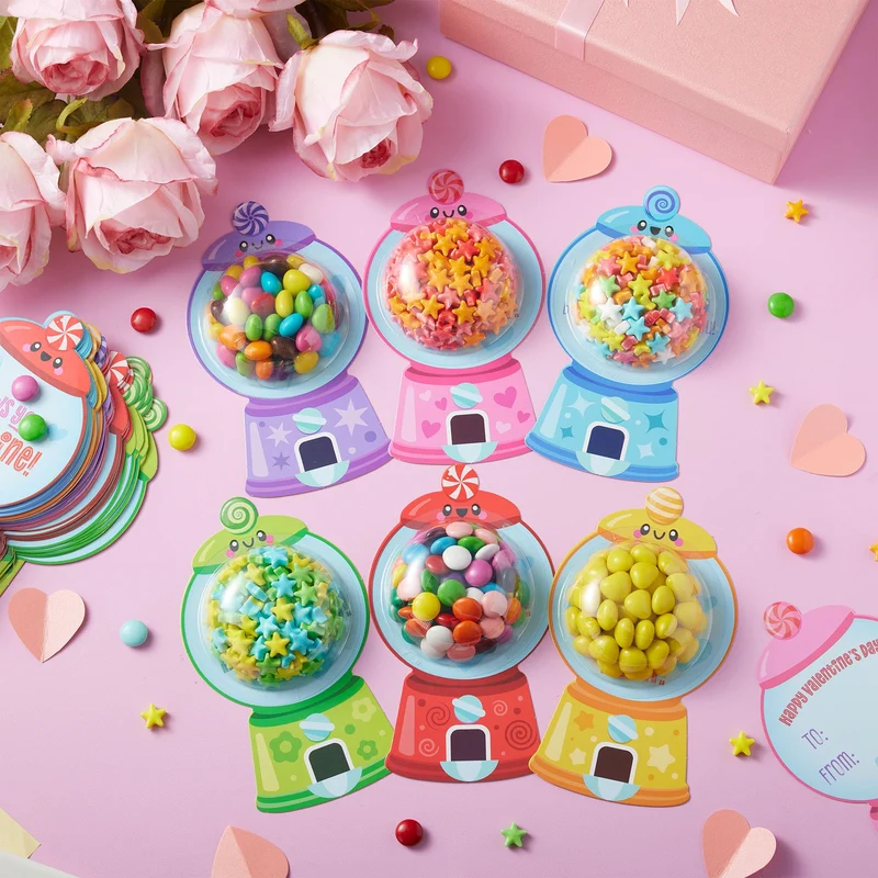 60 Pcs Valentine’s Day Candy Dispenser Cards with Craft Treat Holders