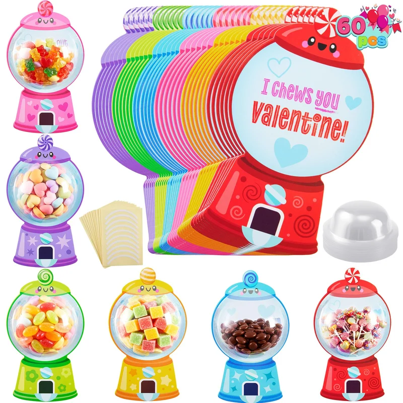 60 Pcs Valentine’s Day Candy Dispenser Cards with Craft Treat Holders