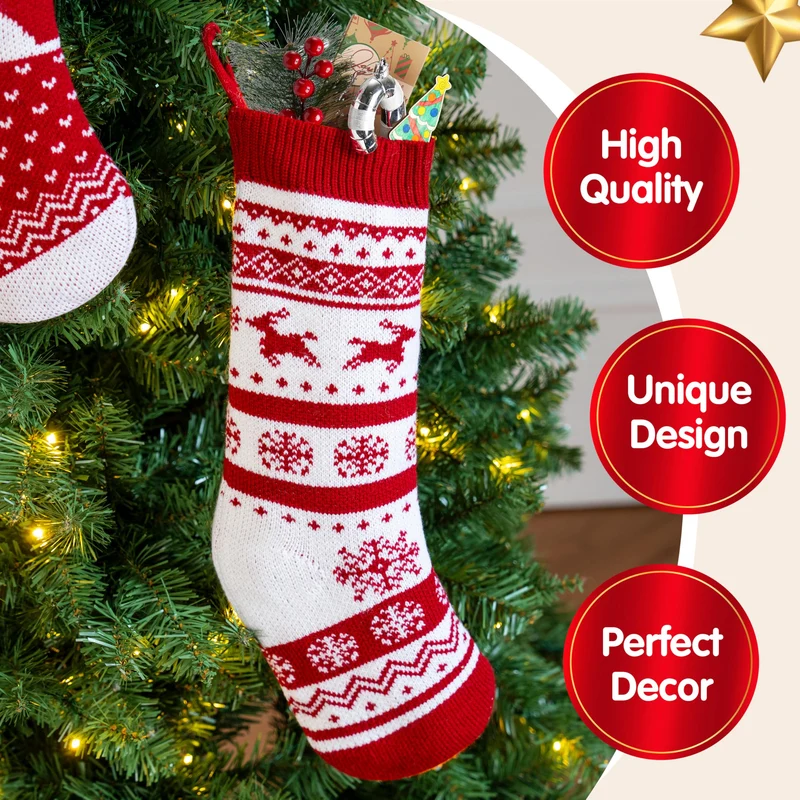 3 Pack 18" white classic Knit Christmas Stockings