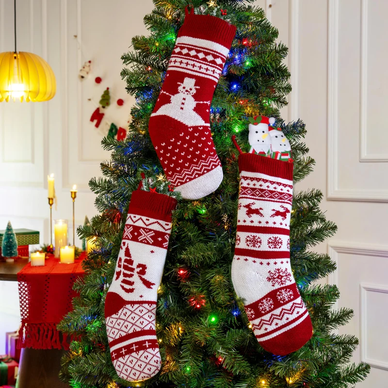 3 Pack 18" white classic Knit Christmas Stockings