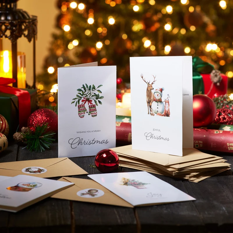 24 PCS White Christmas Cards with Envelopes and Stickers