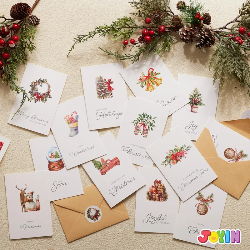24 PCS White Christmas Cards with Envelopes and Stickers