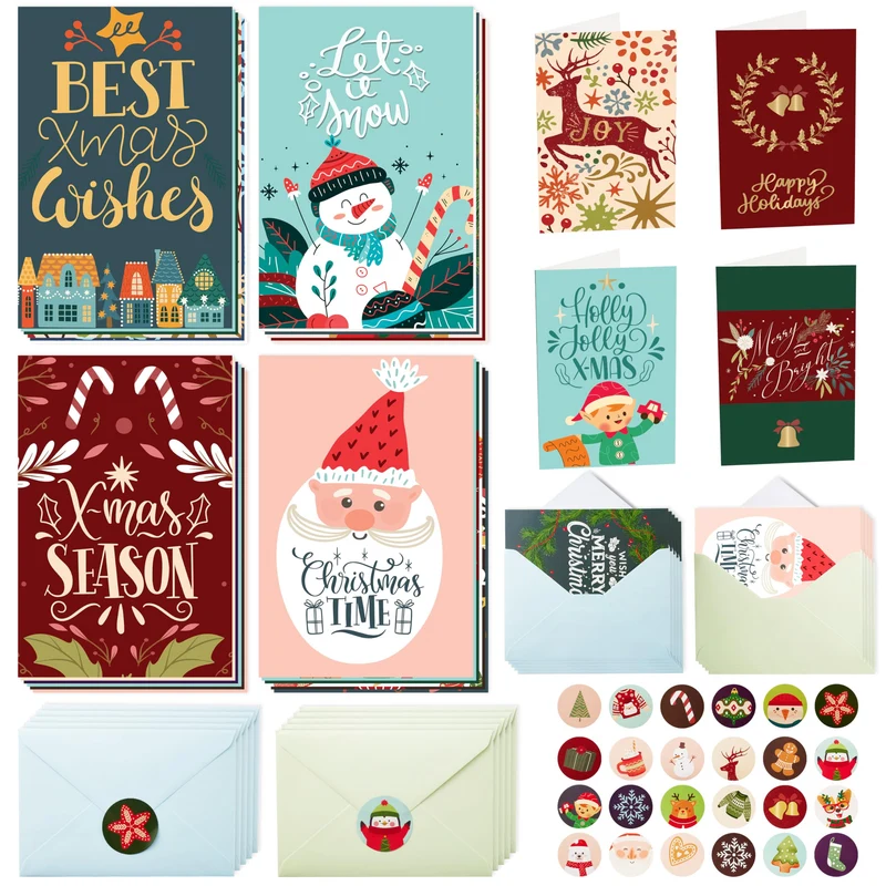 24 PCS Christmas Cards with Envelopes and Stickers