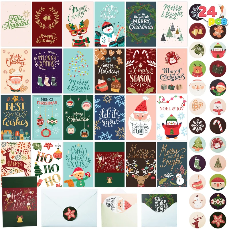 24 PCS Christmas Cards with Envelopes and Stickers