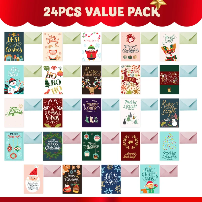 24 PCS Christmas Cards with Envelopes and Stickers