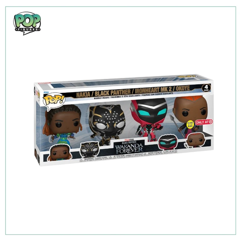 Nakia , Black Panther, Ironheart MK 2, Okoye 4 Pack Funko Pop! - Wakanda Forever - Glow in the dark - Target