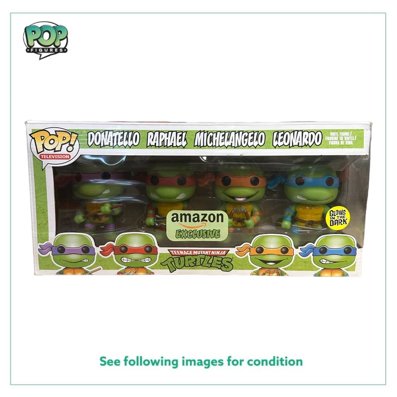 Ninja Turtles (Glows in the Dark) 4 Pack Funko Pop! - Teenage Mutant Ninja Turtles - Amazon Exclusive - Condition 6/10