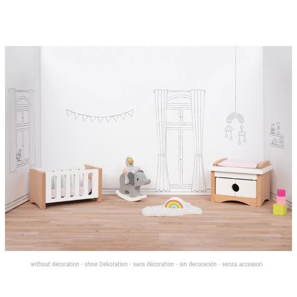 Goki Puppenhaus Zubehör Babyzimmer Style aus Holz ab 3 Jahren