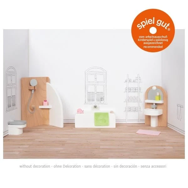Goki Puppenhaus Zubehör Badezimmer Style aus Holz und Textil