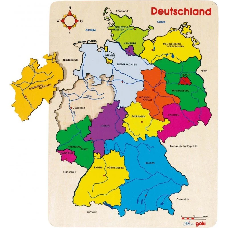 Einlegepuzzle Deutschland aus Holz mit 16 Teilen