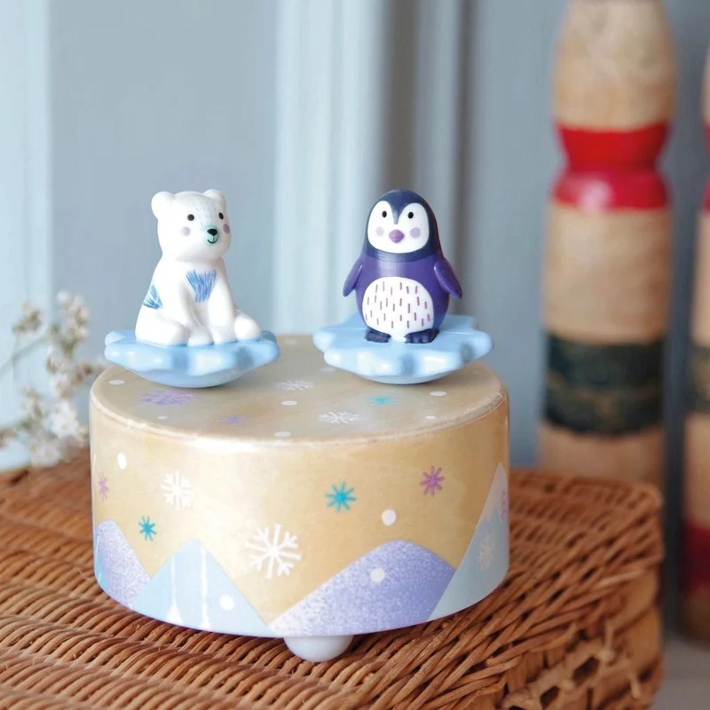 Djeco Musikuhr Eisbär & Pinguin – Magnetische Holzspieluhr mit Mozart-Melodie