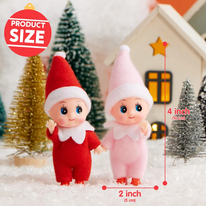 2PCS Christmas Tiny Elf Plush Doll, Red Pink