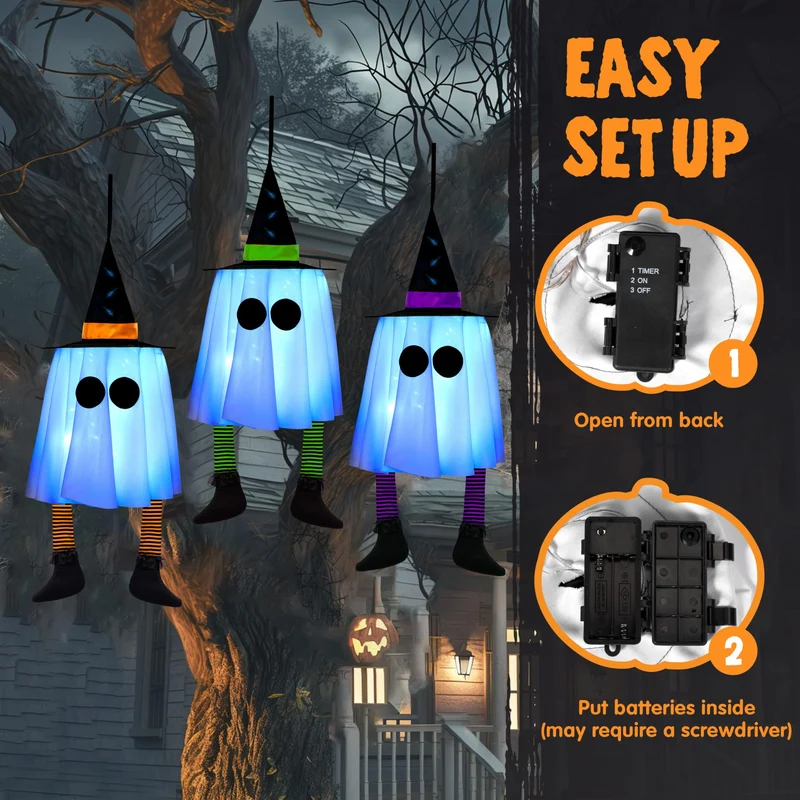 23.6'' 3PCS Halloween Hanging Ghosts Decorations Outdoor