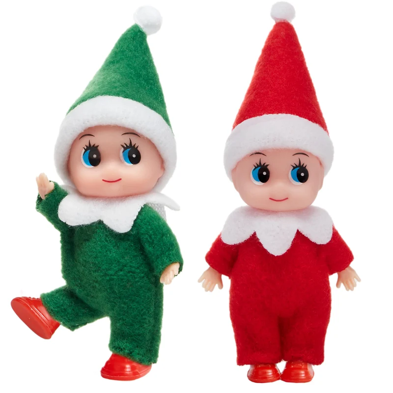 2PCS Christmas Tiny Elf Plush Doll, Red Green