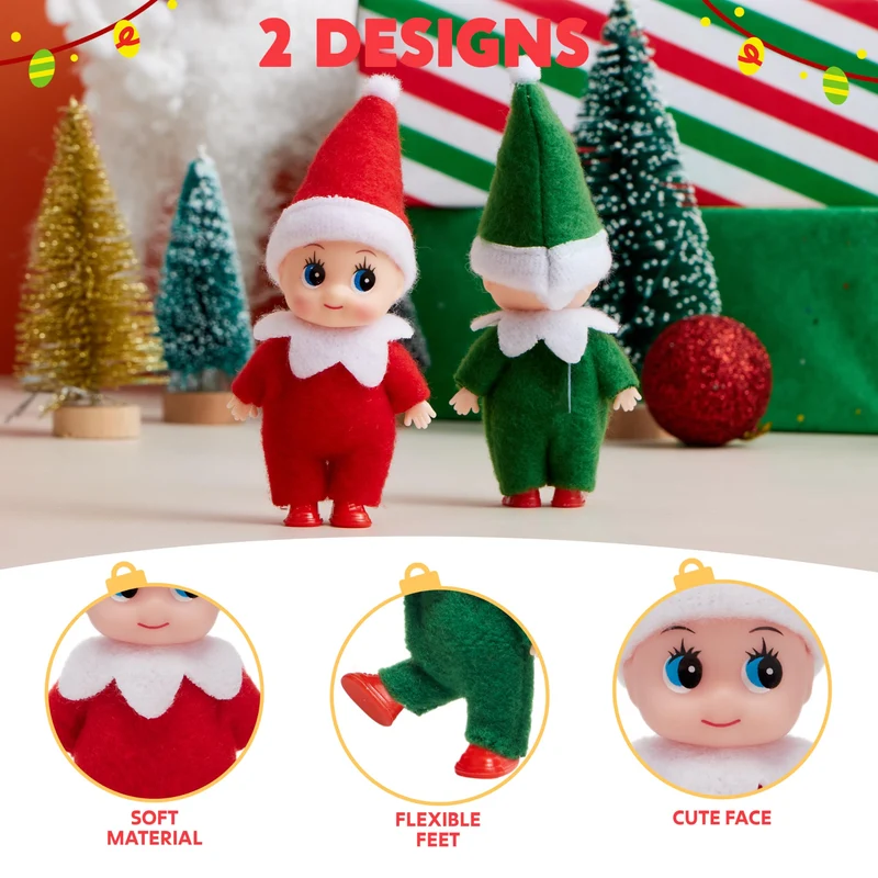 2PCS Christmas Tiny Elf Plush Doll, Red Green