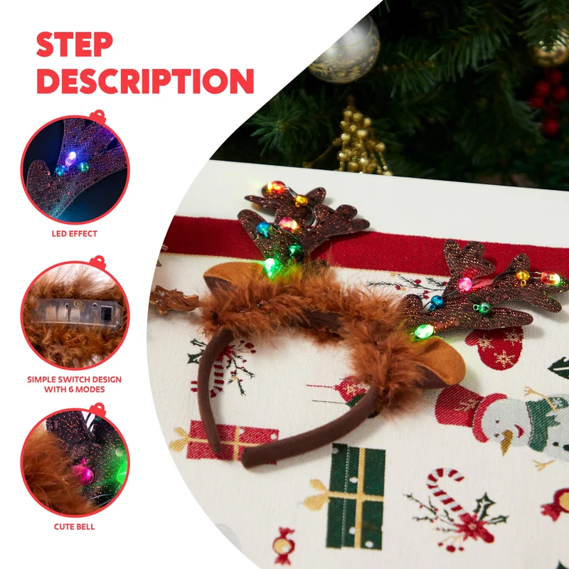 Christmas Light Up Reindeer Headband for Adult Kids