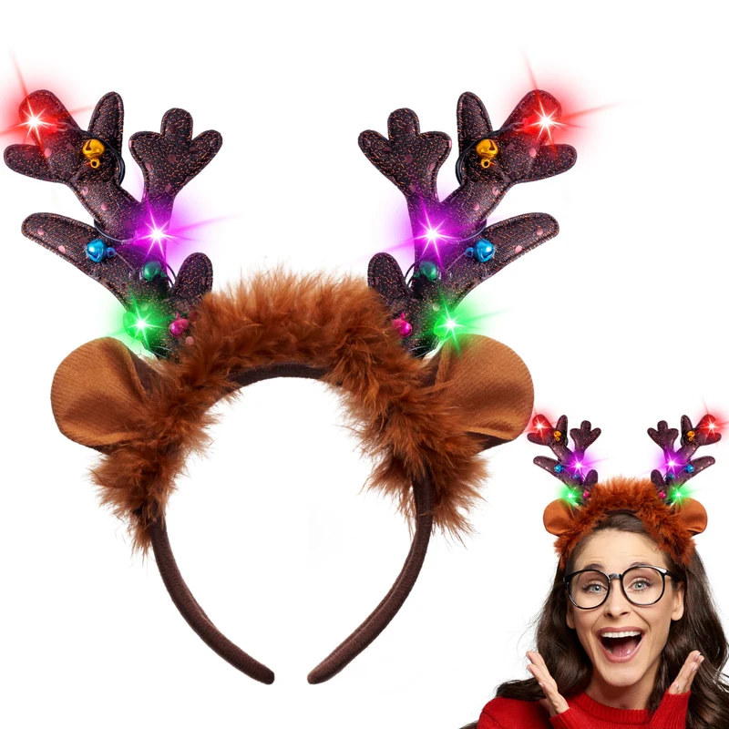 Christmas Light Up Reindeer Headband for Adult Kids