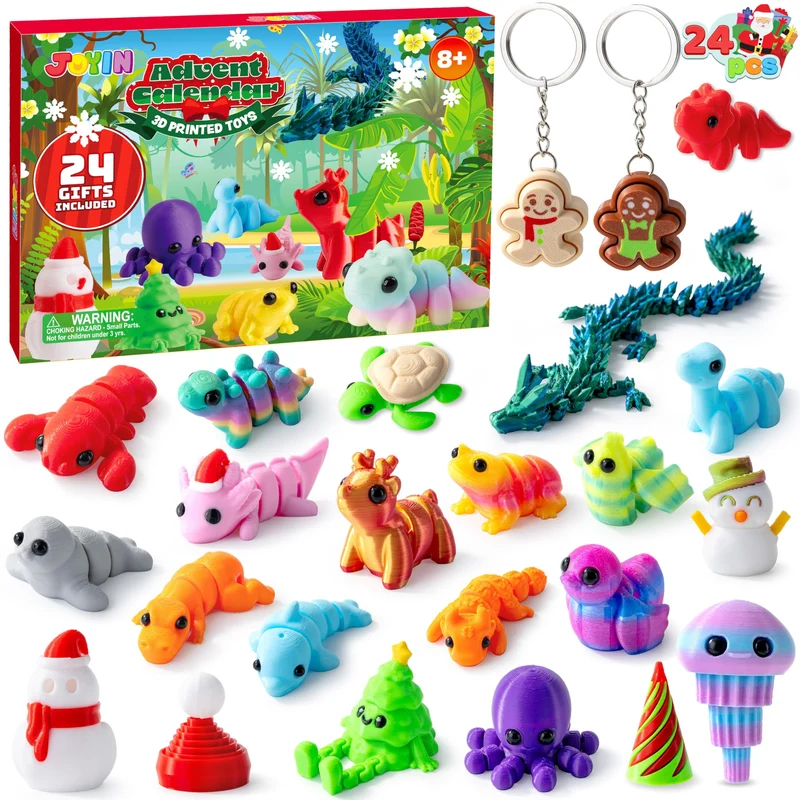 24 Pcs Christmas Advent Calendar 3D Printed Toys