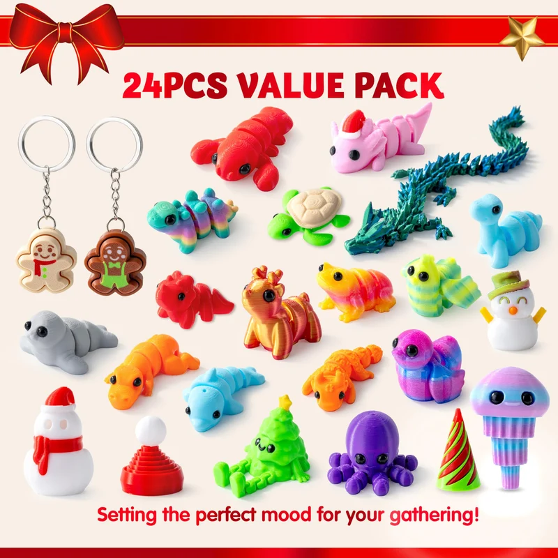 24 Pcs Christmas Advent Calendar 3D Printed Toys