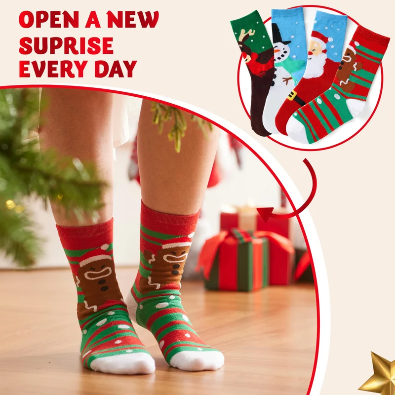 24 Days Christmas Advent Calendar Warm Cotton Socks for Adults