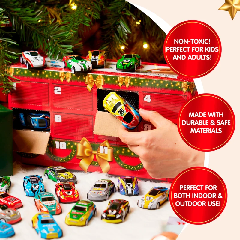 24 Days Christmas Advent Calendar Pull Back Vehicles