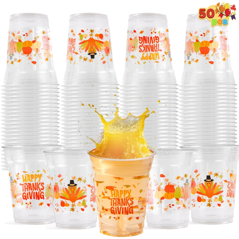 50 Pcs Thanksgiving Plastic Cups Disposable
