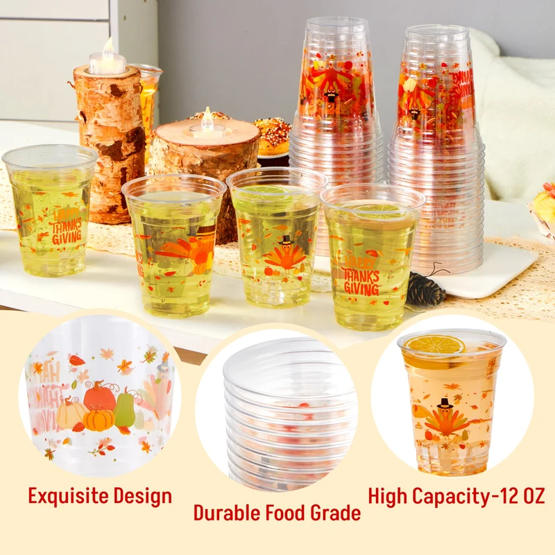 50 Pcs Thanksgiving Plastic Cups Disposable