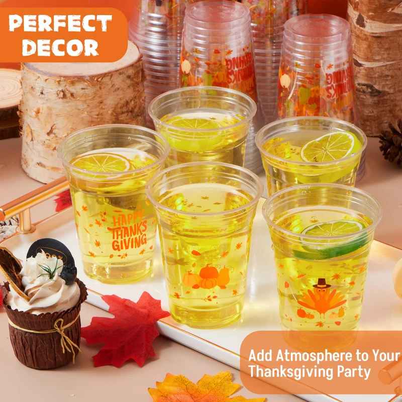 50 Pcs Thanksgiving Plastic Cups Disposable