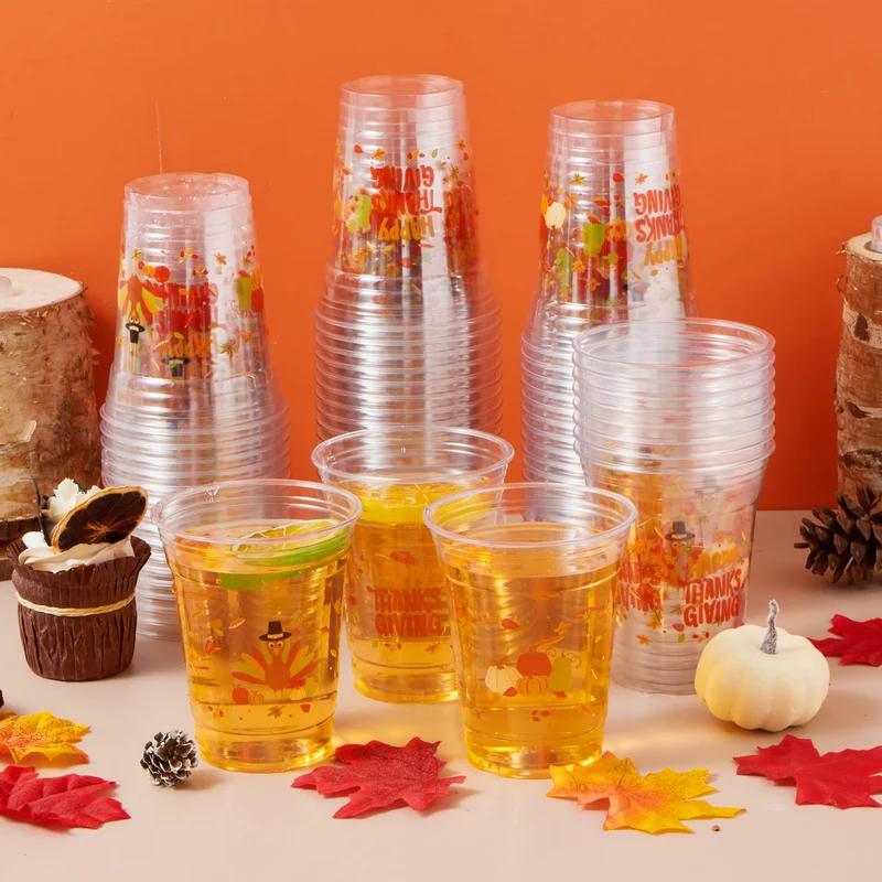 50 Pcs Thanksgiving Plastic Cups Disposable