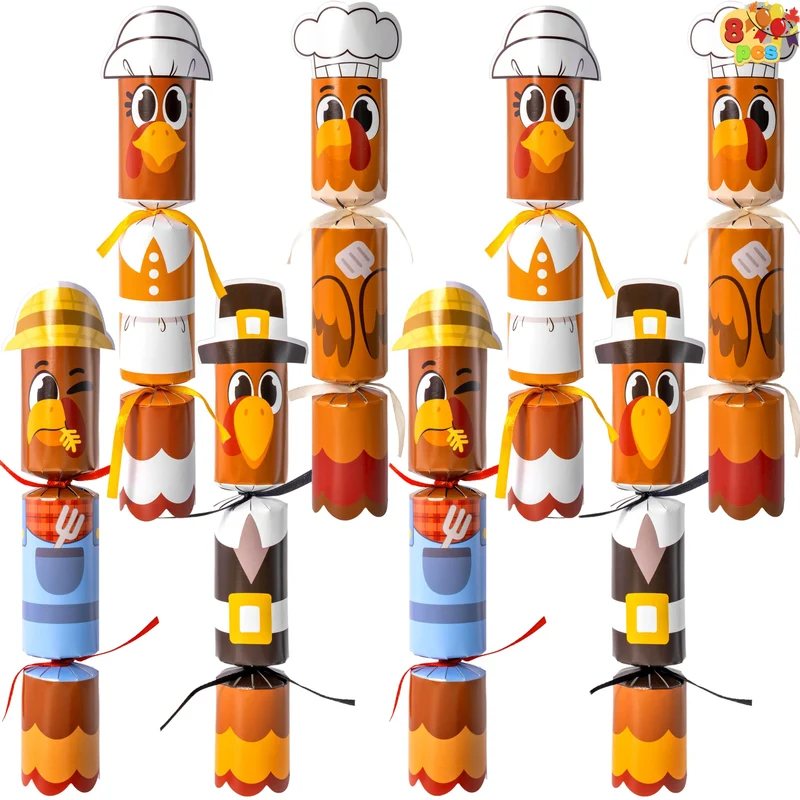 8 Pack Turkey Thanksgiving No Snap Party Favor