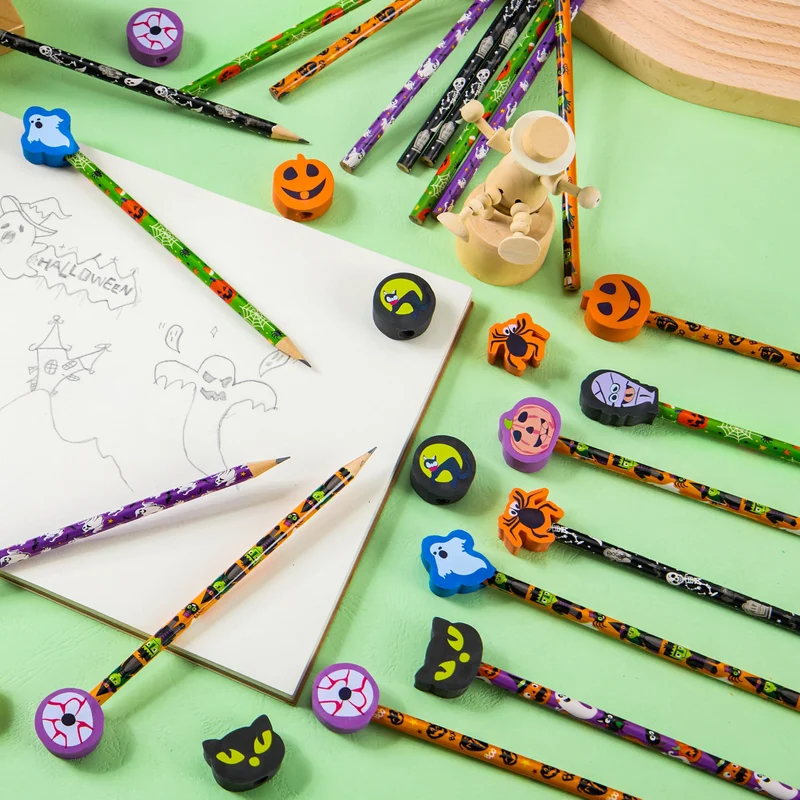 108PCS Halloween Pencils with Erasers Stationery Set