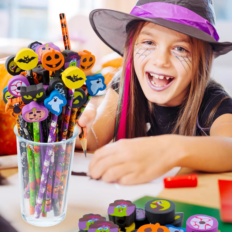108PCS Halloween Pencils with Erasers Stationery Set