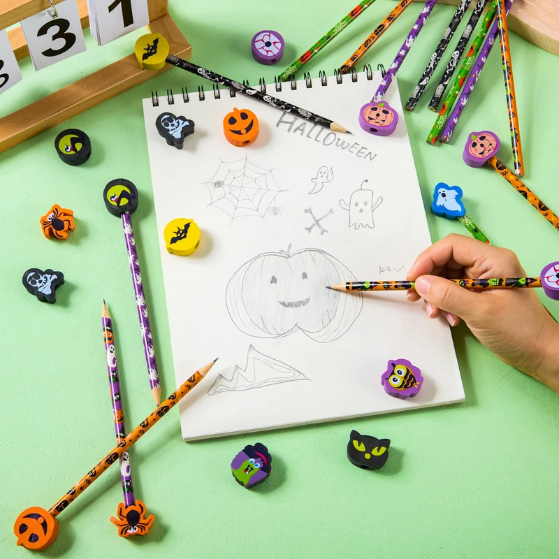 108PCS Halloween Pencils with Erasers Stationery Set