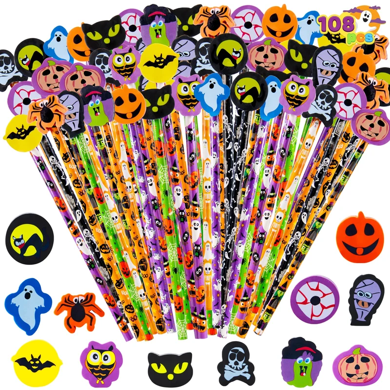 108PCS Halloween Pencils with Erasers Stationery Set