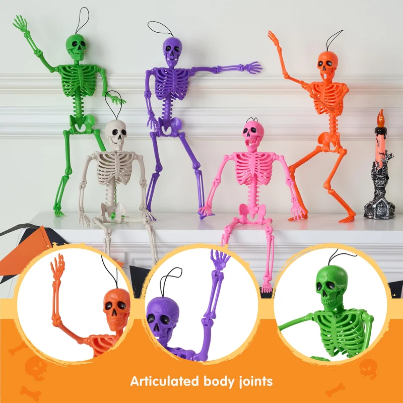 5 PCS Posable Halloween Skeleton Decor 16 Inches