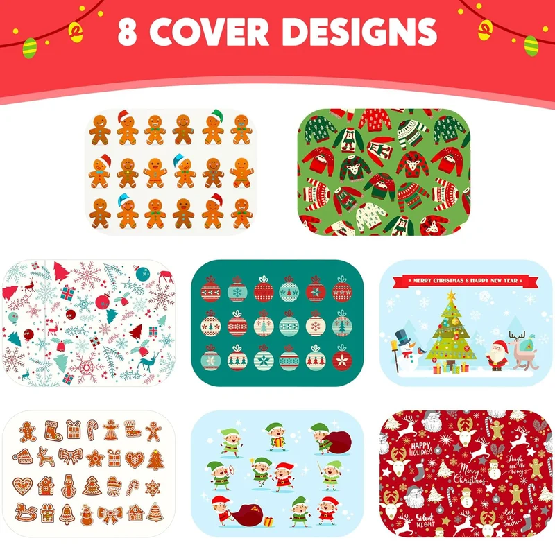 48 Pieces Christmas Foil Containers with Lids (8.5"x6"x2" Rectangular)