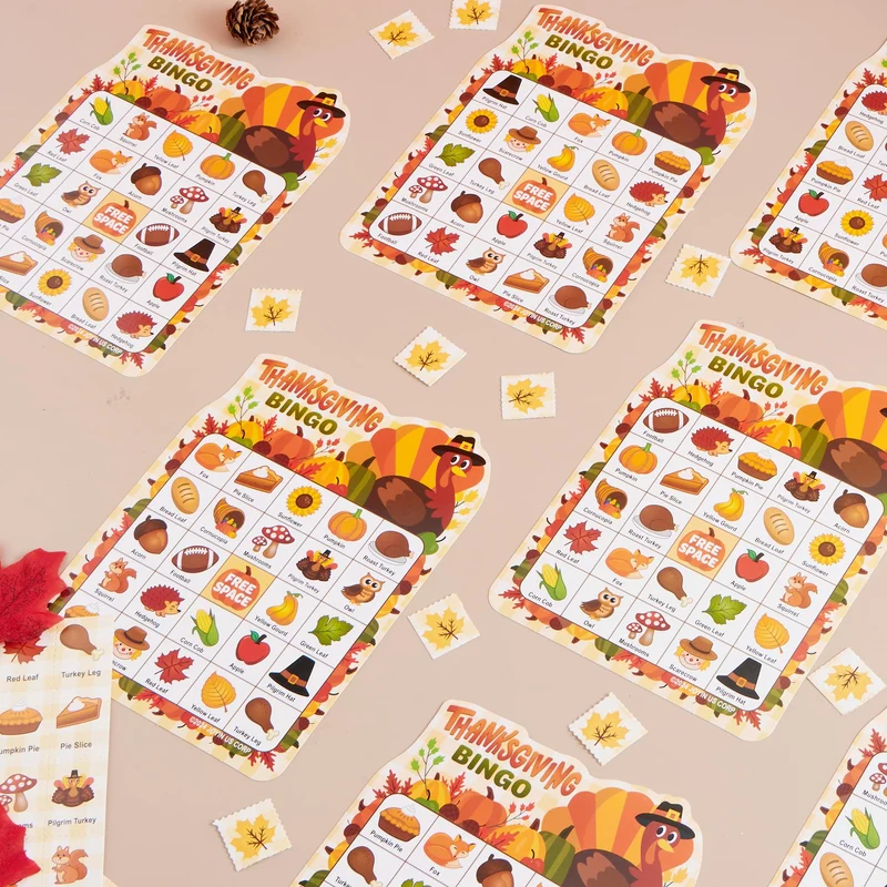 30 PCS Thanksgiving Bingo Game Cards for Kids Family Activities