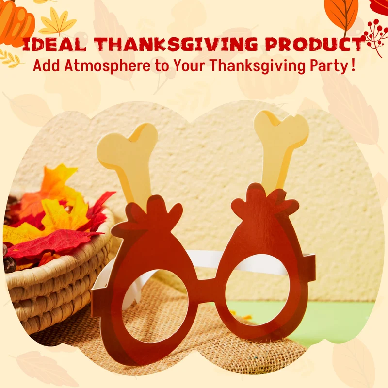 36 Pack Thanksgiving Turkey Eyeglasses, Turkey Eyewear Photo Props for Kids