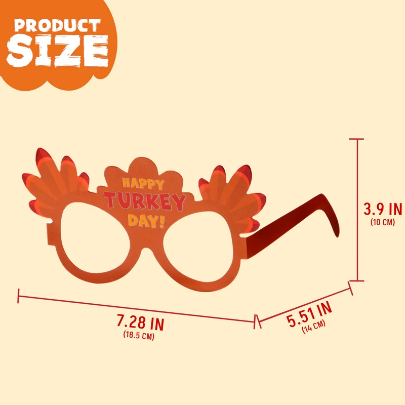 36 Pack Thanksgiving Turkey Eyeglasses, Turkey Eyewear Photo Props for Kids