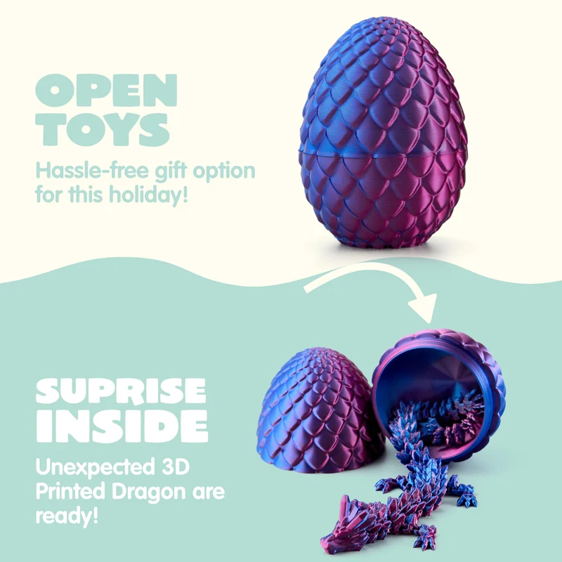 4 Pcs 3D Printed Dragon Eggs with Laser Dragon, Cool Articulated Toys for Kids