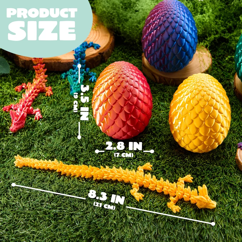 4 Pcs 3D Printed Dragon Eggs with Laser Dragon, Cool Articulated Toys for Kids
