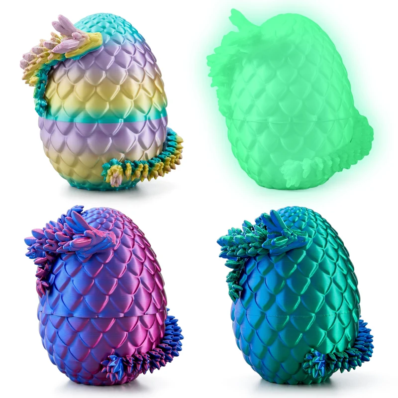 4 Pcs 3D Printed Dragon Eggs with Laser Dragon, Cool Articulated Toys for Kids