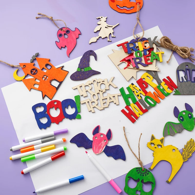 36 Pcs Halloween Craft Wooden Painting Kit