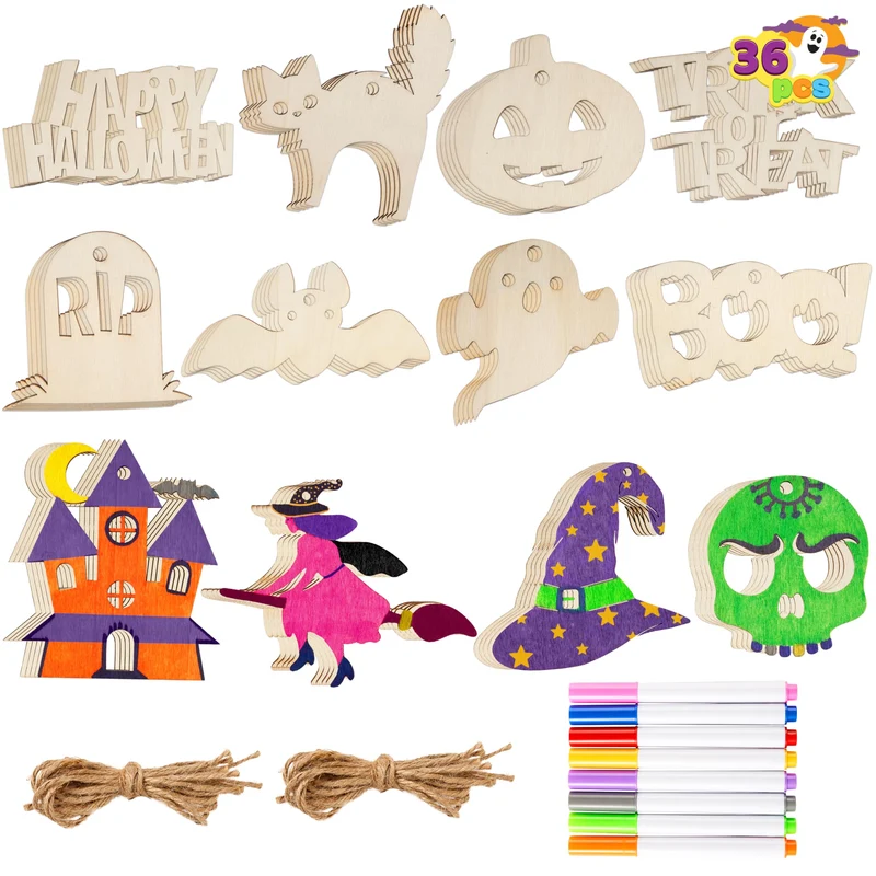 36 Pcs Halloween Craft Wooden Painting Kit