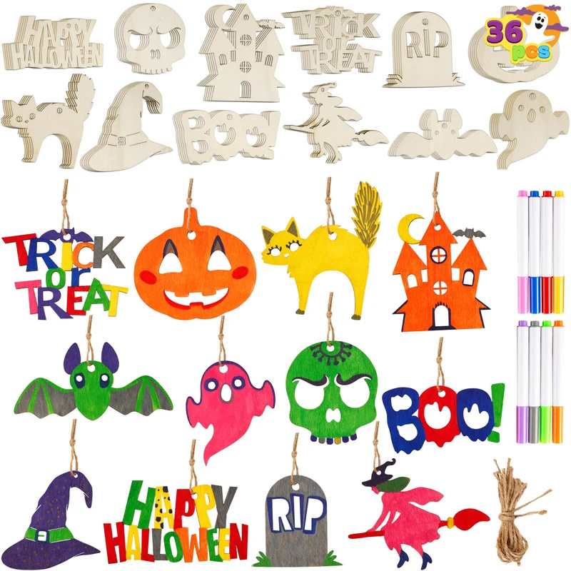 36 Pcs Halloween Craft Wooden Painting Kit