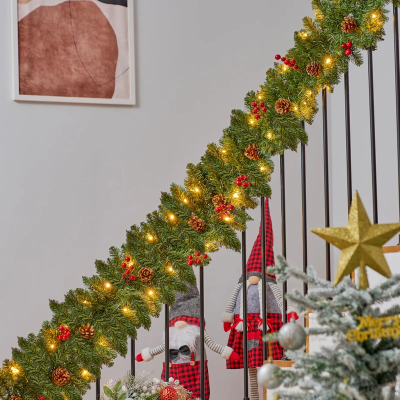 9FT Artificial Christmas Garland with Pine Cones and Red Berries